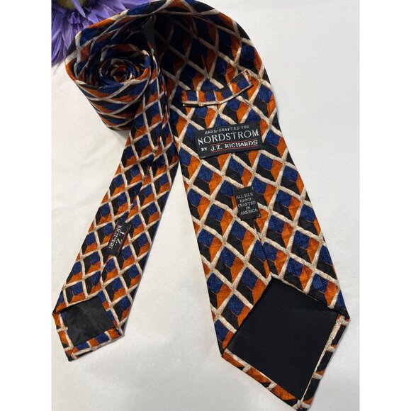 Hand-Crafted For Nordstrom By J.Z. Richards All Silk Geometric Tie Orange/Blue/B - Picture 5 of 8